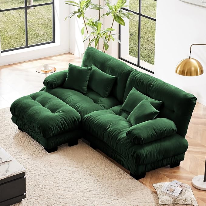Green Ottoman for Modular Sectional Sofa, Single Sofa, Ottoman Seat for Convertible Sectional, Chenille Sofa Couch for Living Room, Bedroom, Apartment