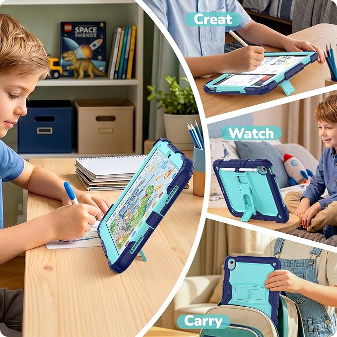 HXCASEAC Case for iPad 9th/8th/7th Generation Case Kids Boys Drop Proof | Built-in Screen Protector Pencil HolderStand Protective Silicone Shockproof Hard Rugged Black