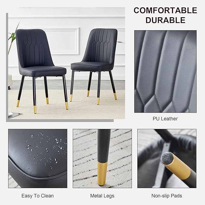 Dining Chairs Set of 2，Modern Dining Chairs, Equipped with PU Leather Backrest Cushions and Black Metal Legs, Suitable for Restaurants, Kitchens, and Bedrooms Dining Room Chairs