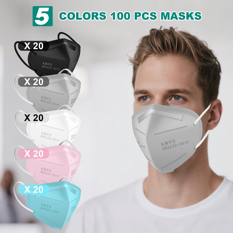 LEMENT KN95 Face Masks,100 Pack Breathable Cup Dust Disposable Masks For Adults,5 color