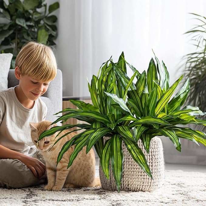 4 Pcs Artificial Greenery Stems Dracaena Faux Branches Artificial Plants Realistic Fake Dracaena Greenery Realistic Plants for Indoor Outdoor Porch Patio Home Office Living Room Decor (Light Green)