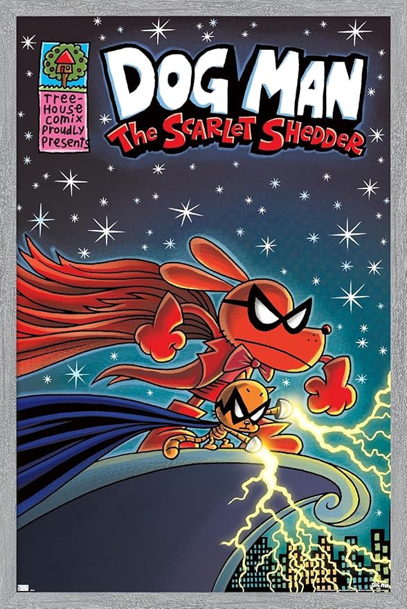 Dog Man - The Scarlet Shedder Wall Poster, 22.4L" x 14.7W", Gray Framed Version