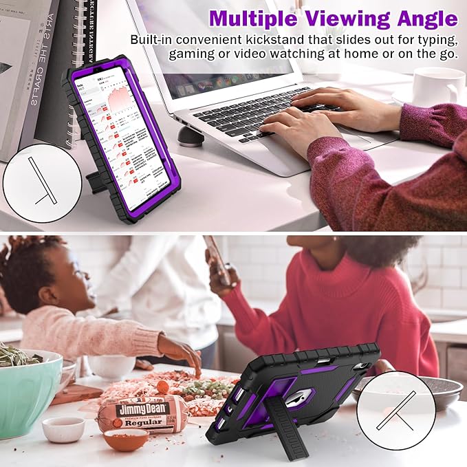 Grifobes Case for iPad Mini 7 (A17 Pro) 2024 / Mini 6 2021 8.3 inch, Heavy Duty Shockproof Rugged Cover with Pencil Holder Stand, for I Pad Mini 7th/6th Gen 8.3" for Kids Girl (Black+Purple)