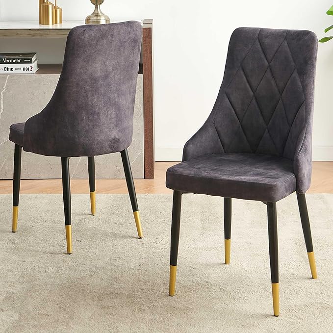 NORDICANA Upholstered Velvet Dining Chair Set of 4, Smoky Gray Armless Side Chair with Metal Legs for Home Kitchen
