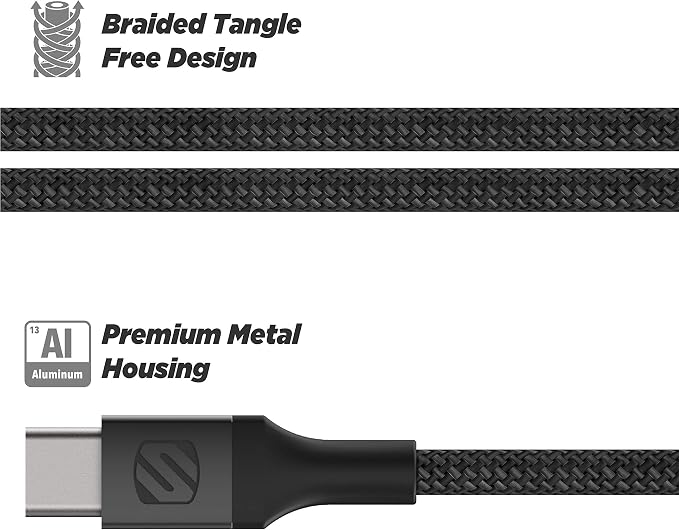 SCOSCHE CAB1-SP STRIKELINE Premium USB to Type-C Charge &amp Sync Braided Cable 1-ft. Black