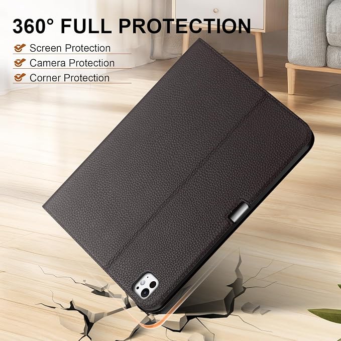 Genuine Leather Case for iPad 11th Gen 11/10th Gen 10.9 Black | Pencil Holder Adjustable Stand Auto Wake/Sleep Shockproof