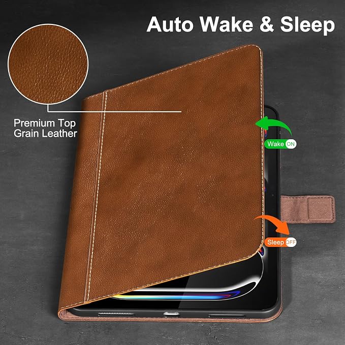 Gexmil Leather Case for iPad Pro 13 Inch M5/M4 2025/2024Crocodile Brown | Genuine Leather Cover with Magnetic ClosureSmart Folio Auto Sleep/WakeProtective ShockproofAdjustable Stand
