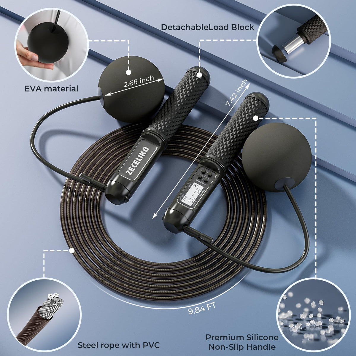 ZECELIKO Cordless Weighted Jump Ropes for Home Gym and HIIT Workouts