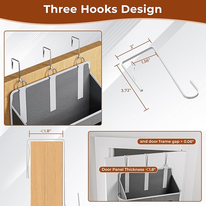 5 Tier Over The Door Organizer - Large Capacity Behind Door Hanging Shelves with 10 Mesh Pockets and Clear Windows, Closet Organizers and Storage for Bathroom, Bedroom, Nursery, 3 Pack Grey