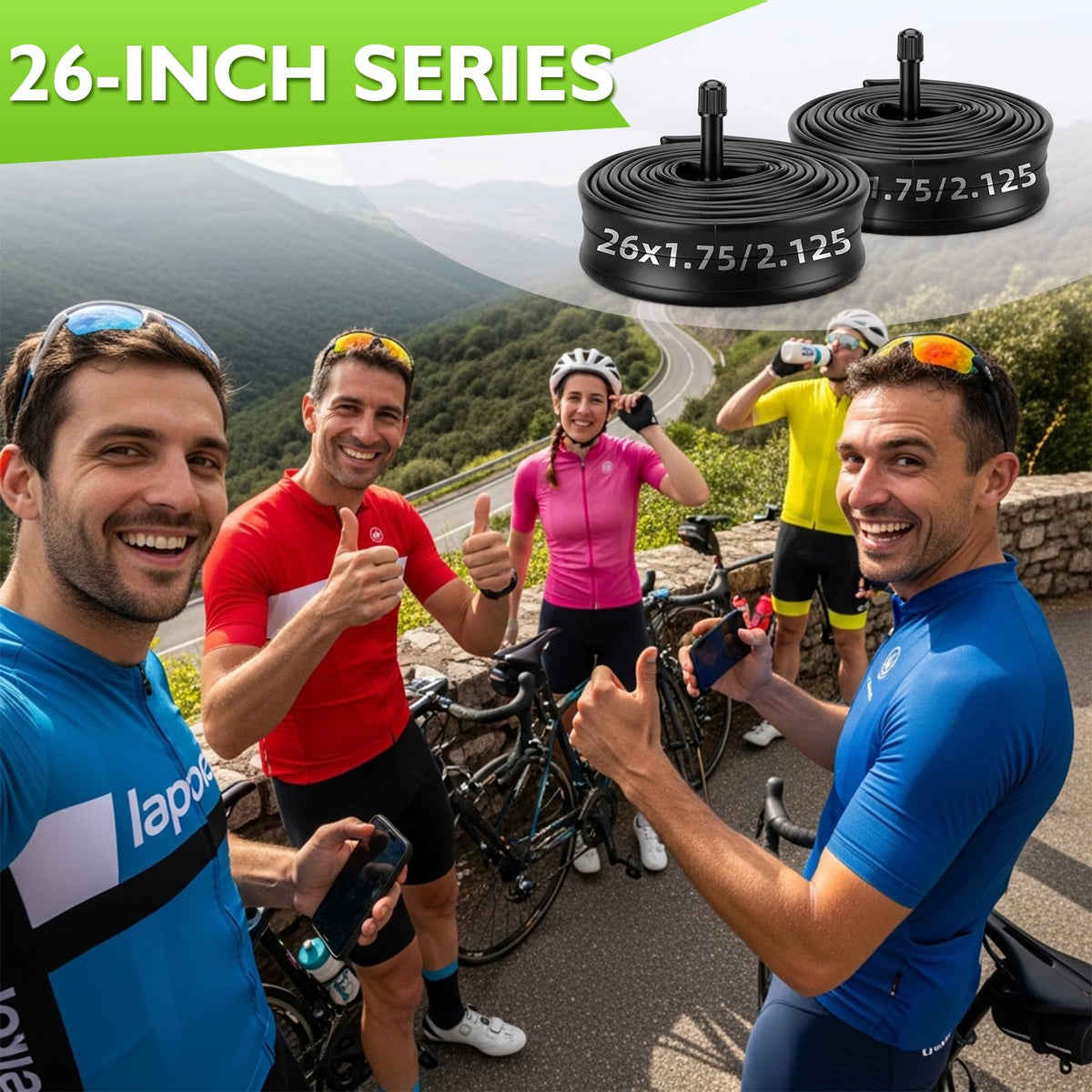 BEAUGIREW 2 Pack 26" Bike Tubes 26 x 1.75/2.125 AV 48mm Schrader Valve Bicycle Tubes Compatible with 26x1.75 26x1.90 26x2.0 26x2.126 26x2.125 Inner Tubes