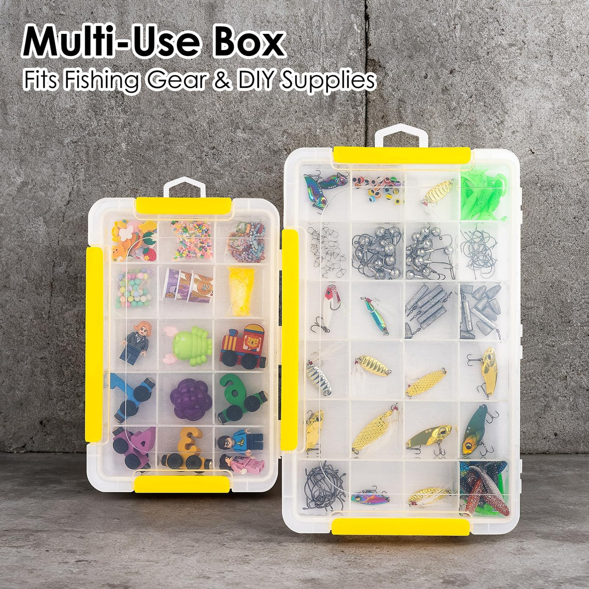 DOWELL Tackle Boxes, Plastic Tackle Storage Box Set, 4 Assorted Sizes with Removable Dividers, Fishing Tackle & Parts Organizer (4 Packs Trays)
