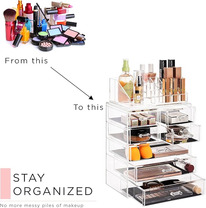 Sorbus Clear Cosmetic Makeup Organizer - Make Up & Jewelry Storage, Case & Display - Spacious Design - Great Holder for Dresser, Bathroom, Vanity & Countertop (3 Large, 4 Small Drawers)