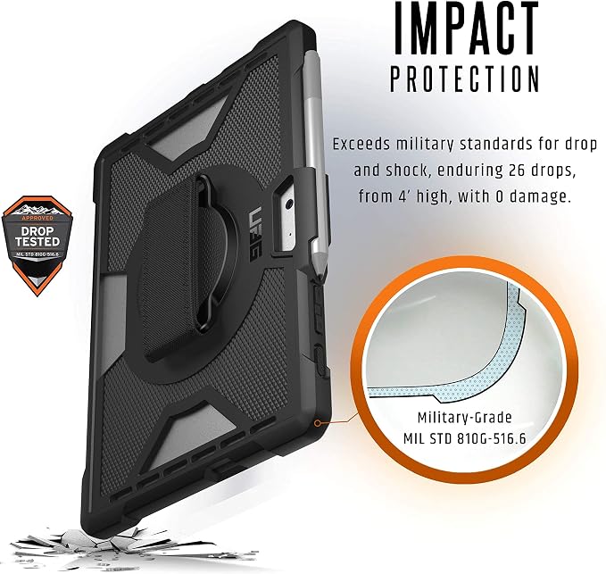 URBAN ARMOR GEAR UAG Microsoft Surface Go 4 / Surface Go 3 / Surface Go 2 / Surface Go Case [10.5-inch Screen] w/Hand Strap Outback Feather-Light Rugged Military Drop Tested Cover Black