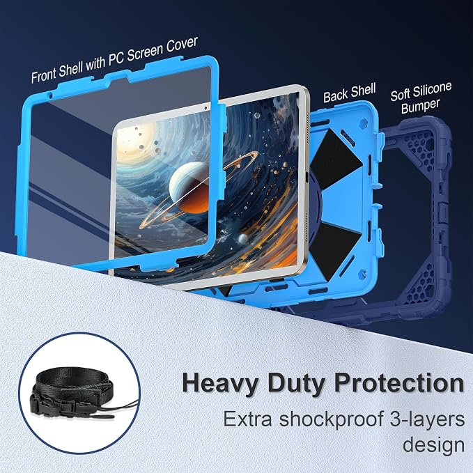 Scnioy Case for iPad (A16) 11th Generation 11 Inch (2025) / iPad 10th Generation Case 10.9 Inch (2022) with 360° Rotating Stand Screen Protector Pen Holder Shoulder Strap Black