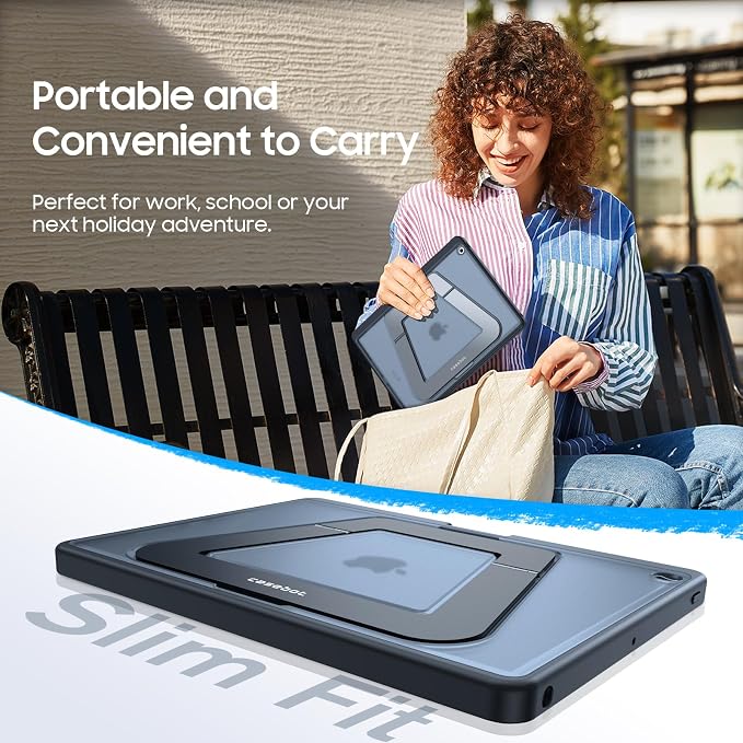 Fintie Shockproof Case for iPad 9th / 8th / 7th Generation 10.2 Inch | Slim Frosted Hard Back Cover Multi-Angle Viewing Built-in Kickstand &amp Pencil Holder Anti-Scratch Black