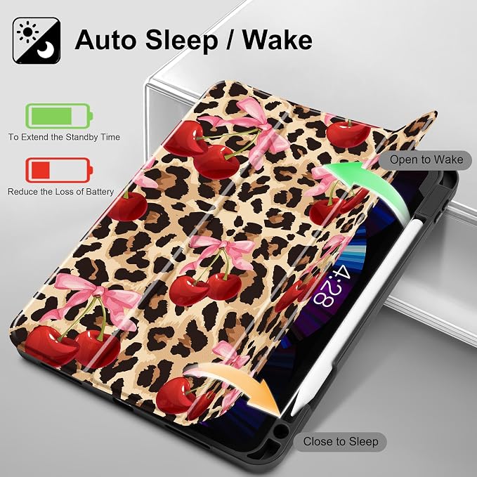 May Chen Case for iPad Pro 11 inch (4th 3rd 2nd &amp 1st Gen) 2022 2021 2020 2018 Trifold Stand + Pencil Holder + Auto Wake/Sleep + Soft TPU Protective Stand Back Cover Abstract Floral