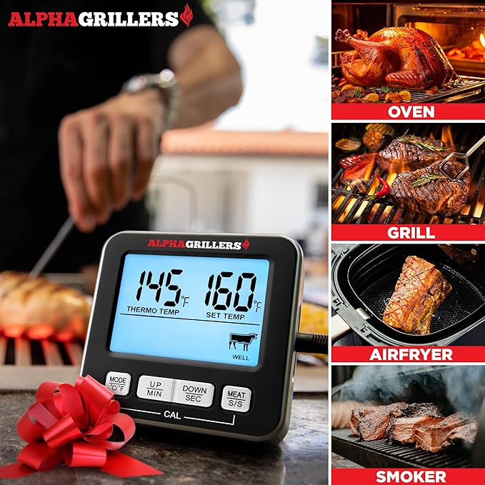 Alpha Grillers Meat Thermometer Digital, Wired Probe for Oven & Grill