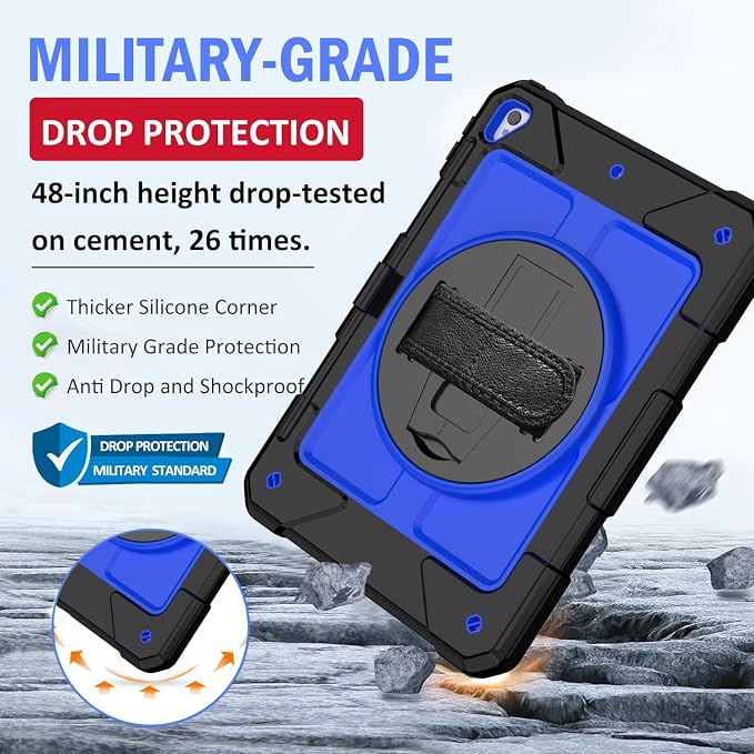 BMOUO Case for iPad 6th/5th Generation Case (9.7 inch 2018/2017) 360°Rotating Stand Hand/Shoulder Strap Shockproof iPad 9.7” Case for iPad Air 2 Black