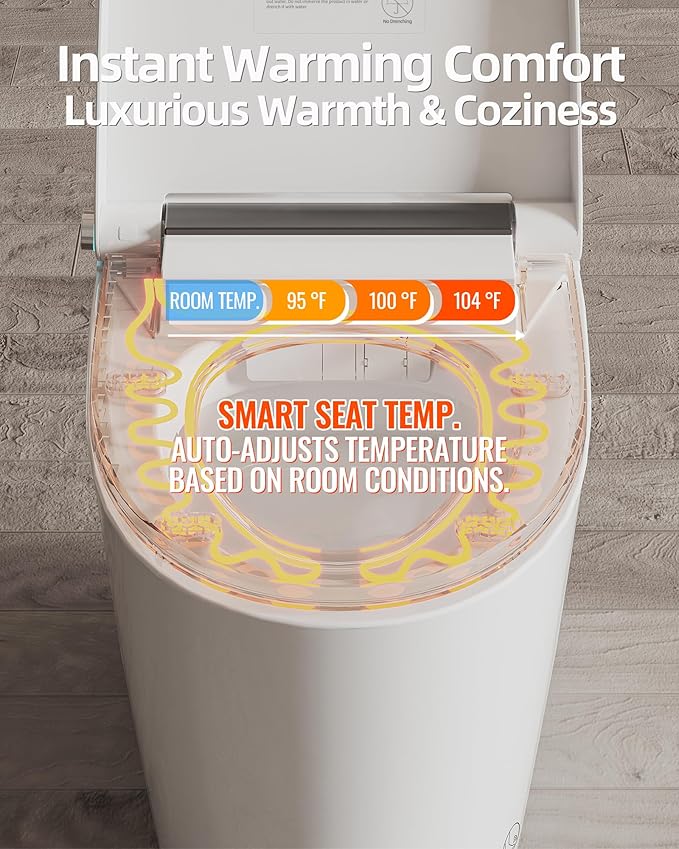 Luoware Smart Toilet Lite without Bidet, One Piece Elongated Modern Toilet with Heated Seat, Pump-Assisted Auto Flush, Foot Sensor Operation, Night Light, Built-in Water Tank, Blackout Flush