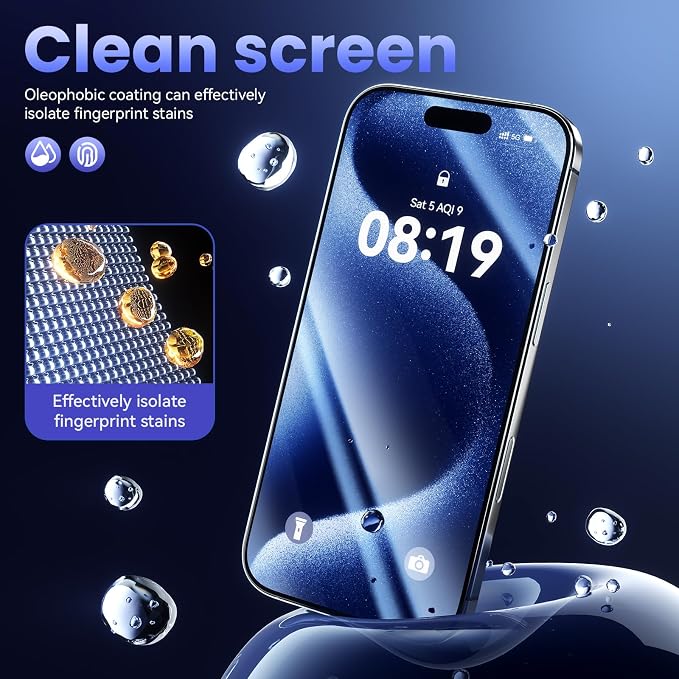 3 Pack Tempered Glass Privacy Screen Protector for iPhone 15 Pro Max 6.7 Inch Original Touch Sensitivity with Auto Alignment kit Bubble Free Case Friendly 9H Hardness