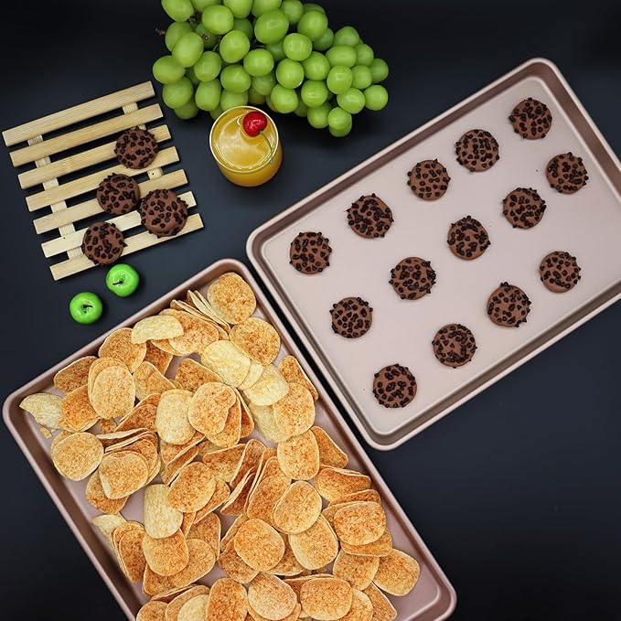 JOHO BAKING 3-Pack Nonstick Carbon Steel Baking Sheet Set | Heavy Duty 0.8mm Cookie Sheets - Large 17.8"x12" & 2 Medium 15.7"x10.8" Commercial Gold Pans for Oven, Roasting & Toaster