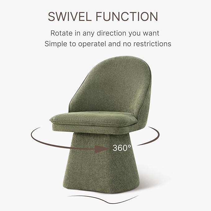 Swivel Dining Chairs Set of 2, Upholstered Mid Century Modern Deskchair with Round Back, Linen Fabric Kitchen Chairs for Dining Room, Bedroom, Dressing Room, Moss Green