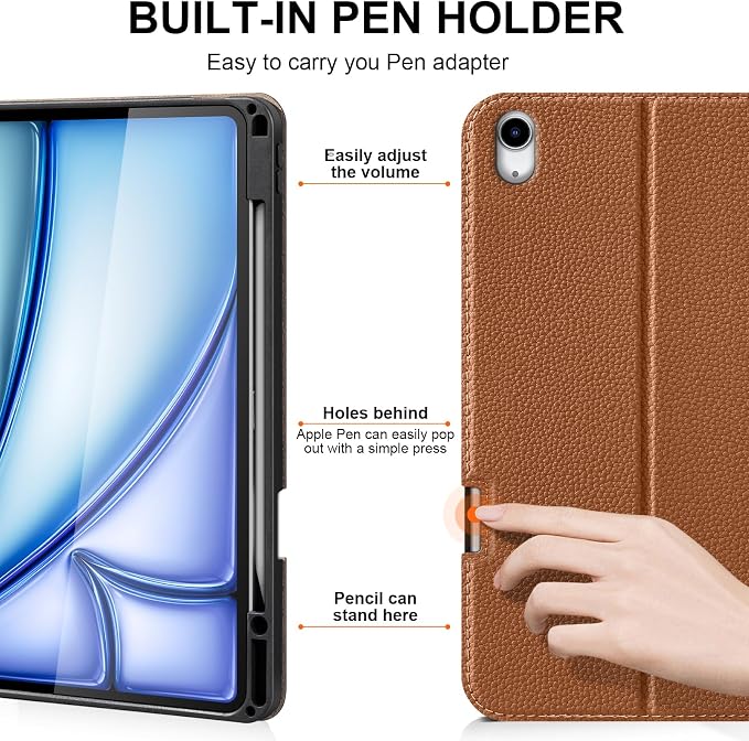 Leather Case for iPad Air 13 Inch M4/M3/M2 (2026/2025/2024) | Leather Protective Shockproof Smart CoverApple Pencil HolderAdjustable Stand - Auto Wake/SleepMultiple View AnglesBlack