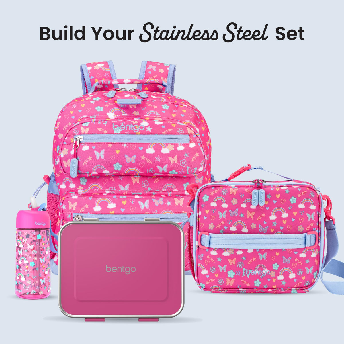 Bentgo Kids Stainless Steel Leak-Resistant Lunch Box - 3-Compartments with Bonus Silicone Container, Durable, Eco-Friendly, Dishwasher Safe, BPA-Free, Ideal for School, Ages 3+ (Fuchsia)