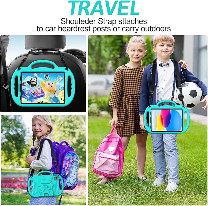 AVAWO Kids Case for iPad (A16) 11th Generation 11 Inch 2025 iPad 10th Generation 10.9 2022 Shockproof Rugged Protective Cover with Shoulder Strap/Handles/Kickstand for i Pad 10/11 Gen Black