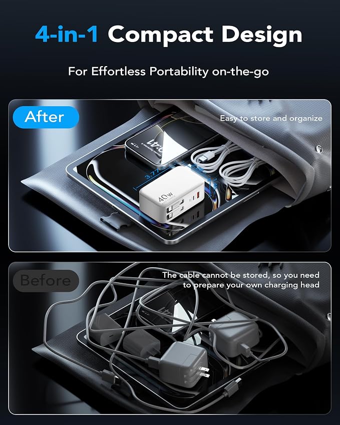 4 in 1 Retractable Wall Charger for iPhone 17Retractable Phone Charger Wall PlugTravel Essentials Retractable Charger for iPhone 17 Pro Max/17 Pro/17 Air/16/15/14/13/12Galaxy S26Pixel 10iPad