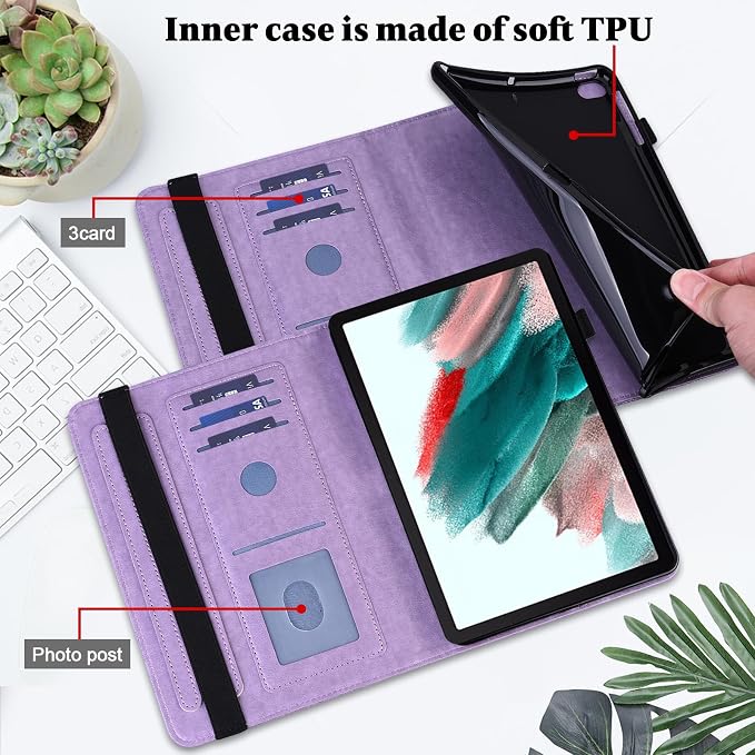 Case for Samsung Galaxy Tab A11+/A11 Plus /A9+/A9 Plus 2025/2023 5G 11 Inch Embossed Lace PU Leather Stand Cover with Elastic Band Card Slots Pen Holder &amp Multi-Angle Viewing - Blue