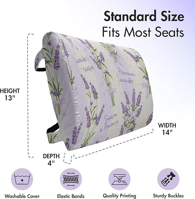 Ambesonne Lavender Lumbar Back Support Pillow, Stripes and Flowers Ribbons Romantic Country Spring Season Inspired Design Art, High Density Foam for Office Chairs Car Seats, 14" x 13", Purple
