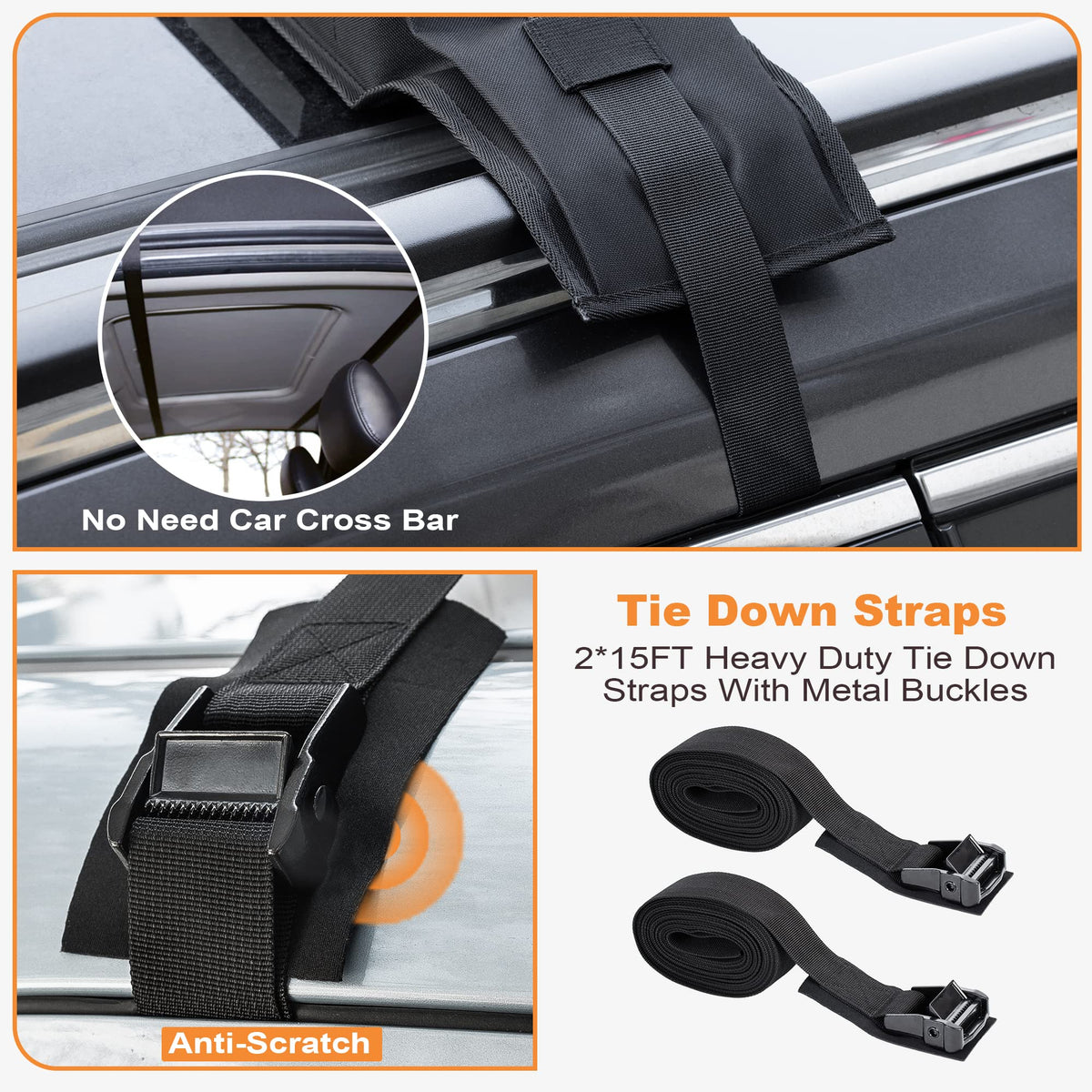 Golkcurx Universal Soft Roof Rack Pads for Kayak（Black）