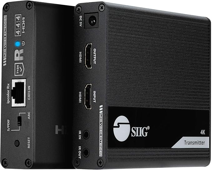 SIIG 4K HDMI Extender Balun Over CAT6/7 - Up to 230ft (70m), 4K@60Hz, Loopout, HDCP 2.2, Near Zero Latency, EDID Learning, ARC & Audio Extractor, Two-Way IR, ESD Protection (CE-H26L11-S1)