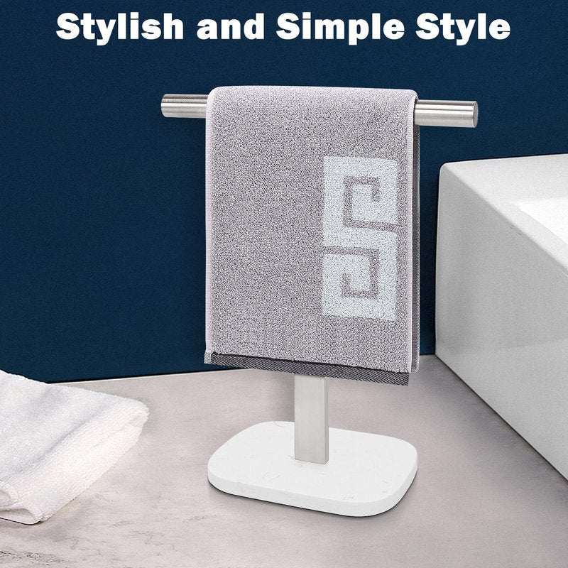 NearMoon T-Shape Hand Towel Holder-Bath Towel Rack-Standing with Balanced Base Towel Bar for Bathroom Kitchen Vanity Countertop, Modern Stand Towel Ring with Marble Base (14 Inch, Brushed Nickel)