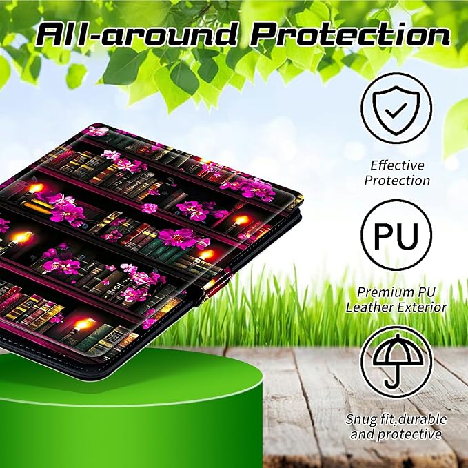 for Walmart Onn 10.1 2024 Onn 10.1 Gen 4 Universal Tablet Case 360 Degree Rotating Kickstand Protective Stand Case with Multiple Viewing PU Leather Shell Case Black Book Cat