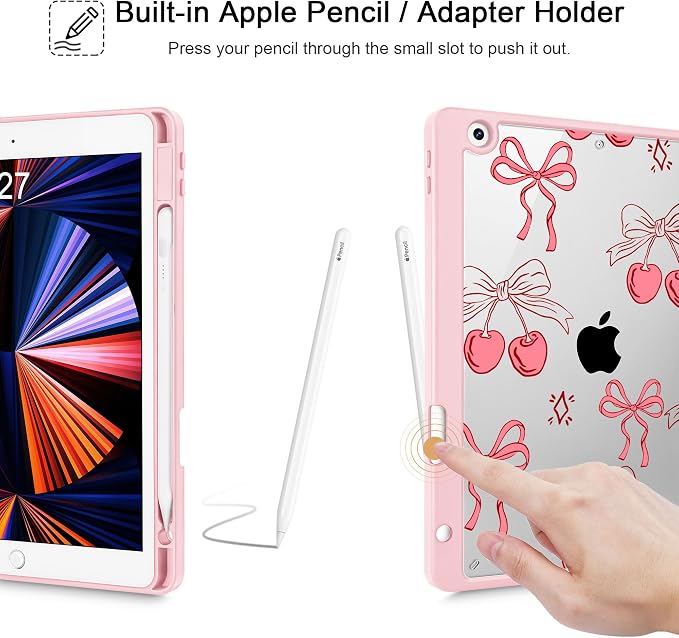 May Chen for iPad 9th Generation with Pencil Holder iPad 8th/7th Gen Case 10.2-inch [Penceil Holder] Trifold Stand Auto Wake/Sleep Clear TPU Protection Back Cover Ballet Shoes