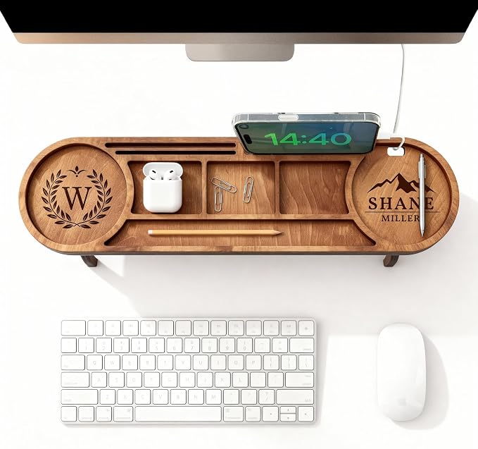Ships Next Day Personalized Wood Desk Organizer Custom Phone &amp Tablet Stand Engraved Wood Office Accessory Custom Docking Station Custom Organizer Gift