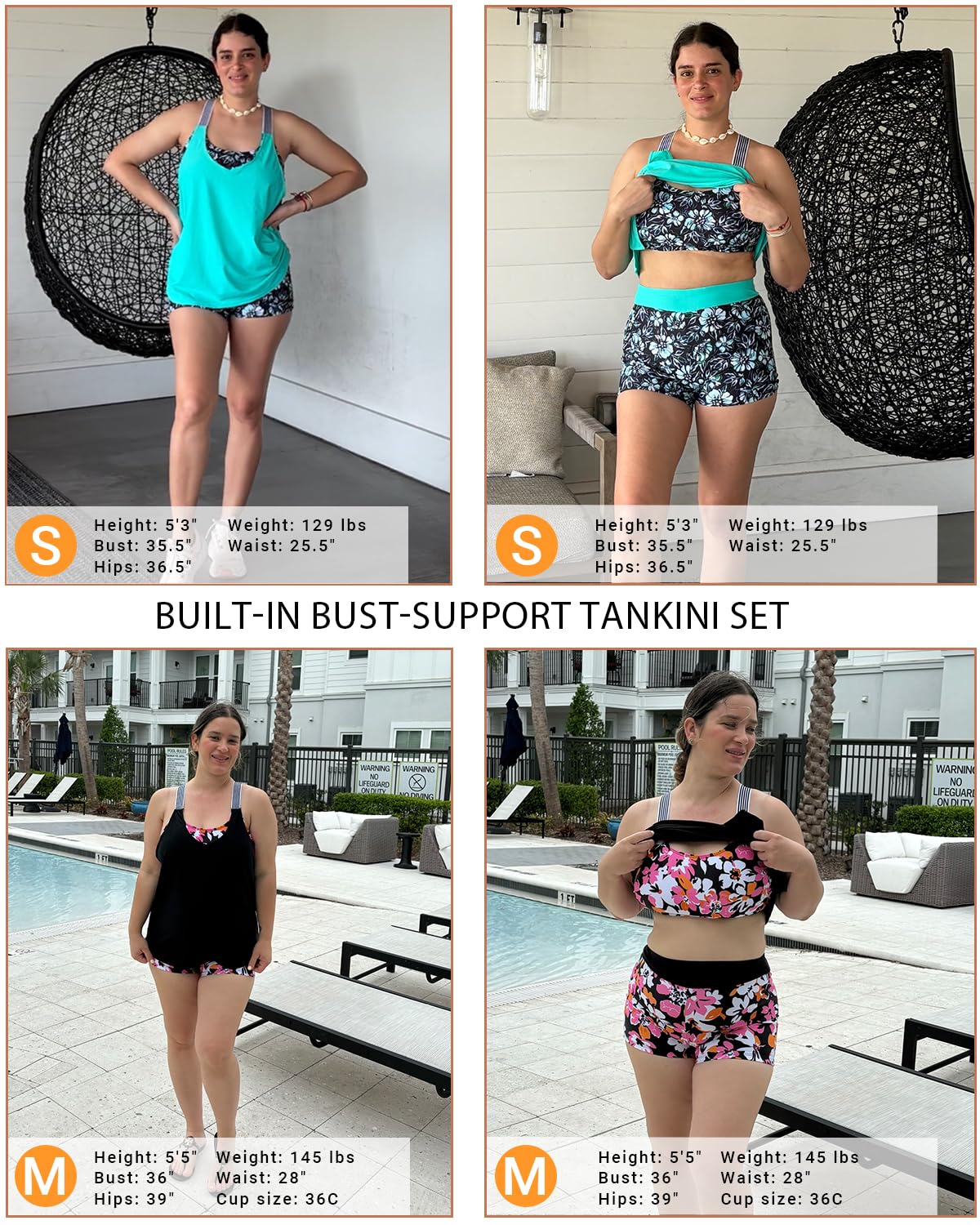 Daci Green Palm Tree Athletic Tankini Swimsuits for Women-2025 Bathing Suits 2 Piece Swimwear with Shorts for Tummy Control L