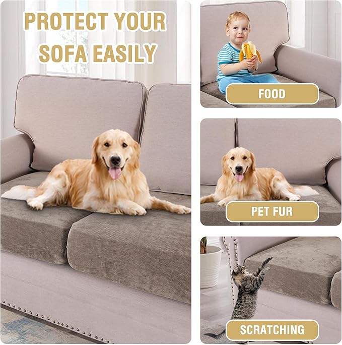 H.VERSAILTEX Stretch Chenille Couch Cushion Cover Soft Sofa Covers Individual Seat Couch Slipcover Sets Furniture Protector Seat Cushion Sofa Cover (3 Piece Sofa Cushion Covers, Taupe)