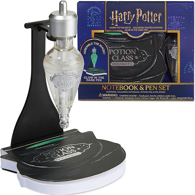 Harry Potter Potion Pen Set with Glow in The Dark Ink & Cauldron Notebook, Cool Stationery Kit & Supplies, Hogwarts Gift Sets, Gifts for Kids, Adults (Black Cauldron)