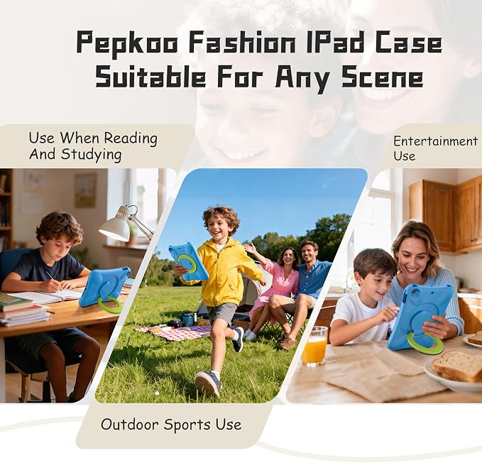 Pepkoo Case for iPad 9.7 Inch 5th/6th Gen &amp Air/Air 2 Shockproof Cover | EVA Shockproof Design with Adjustable Stand. Full-Body Coverage for Study Reading and Daily Use with Flexible Bracket.