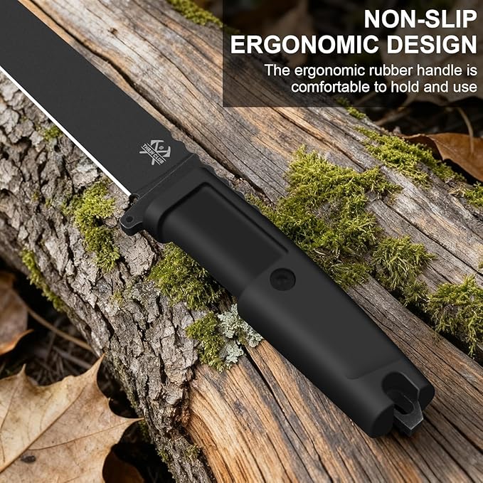 16.5" Machete for Cutting Trees Heavy Duty, Full Tang Machete Knife with Ergonomic Non-Slip Rubber Handle and Sheath, 0.22" Thick Machette for Yard Work, Clearing Brush, Camping and Outdoor