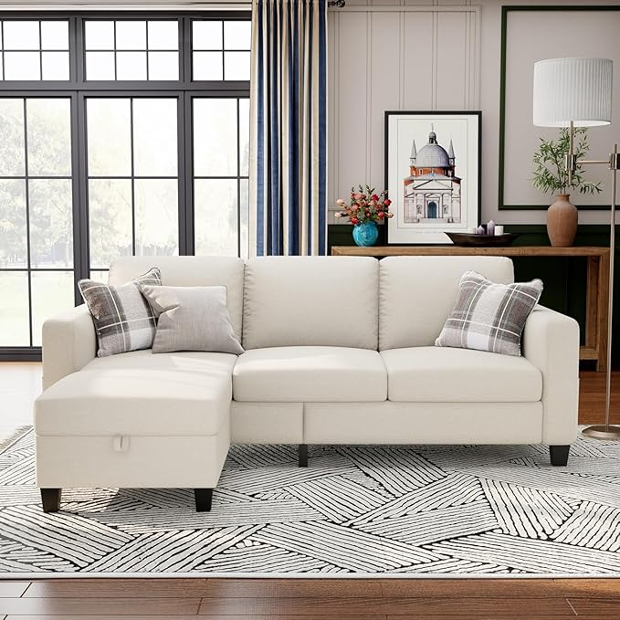 Sectional Sofa Couches for Living Room - 78''Convertible Modular Three-Seater L-Shaped Pet-Friendly Couch,Washable Sofa Cover-Bench Storage, Suitable for Small Living Room, Apartment,Office-Beige