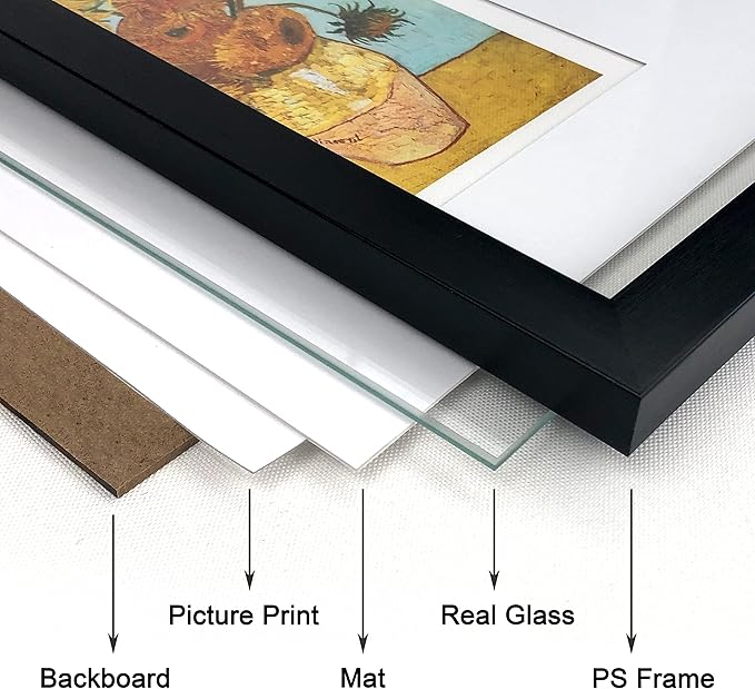 8x10 Picture Frame Set of 3 with Real Glass for Pictures 5x7 with Mat or 8x10 Without Mat, Wall Mounting or Tabletop display Photo Frames in Black