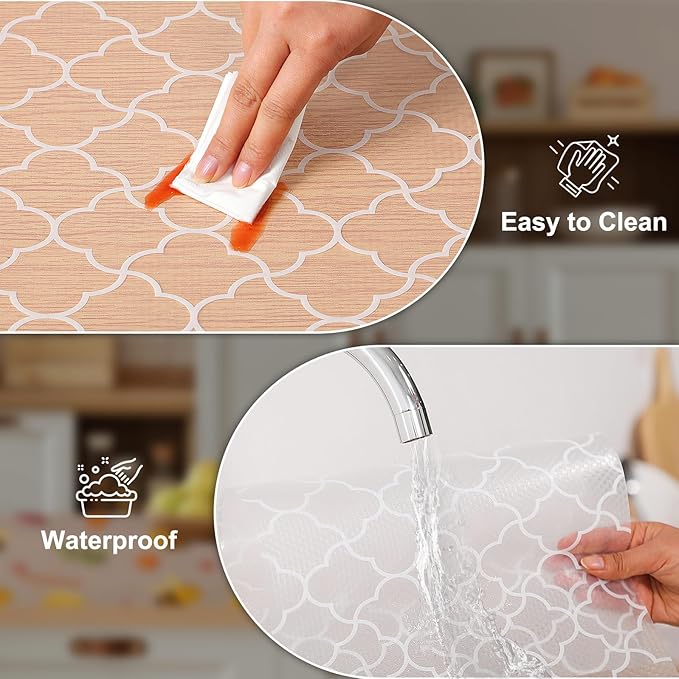 Cooyes Shelf Liner – Premium Non-Adhesive Cabinet & Drawer Liner for Kitchen – Waterproof Shelf Paper with Modern Pattern – Durable EVA Cabinet Mat – Easy to Cut （24" W x 360" L）