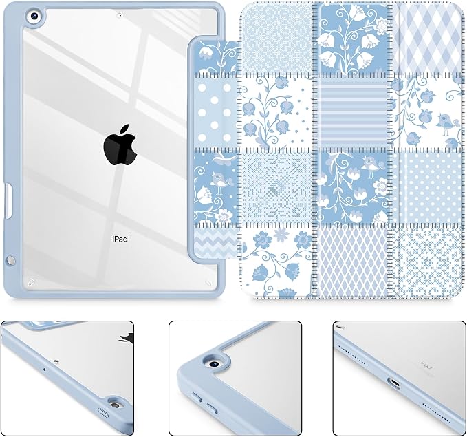 Tuiklol for iPad 10.2 inch 9th / 8th / 7th Gen 2021 2020 2019 Release Case | Built in Pencil Holder - TPU Protection Trifold Stand Stand Clear Back Tablet Cover With Auto Wake/Sleep Blue berries
