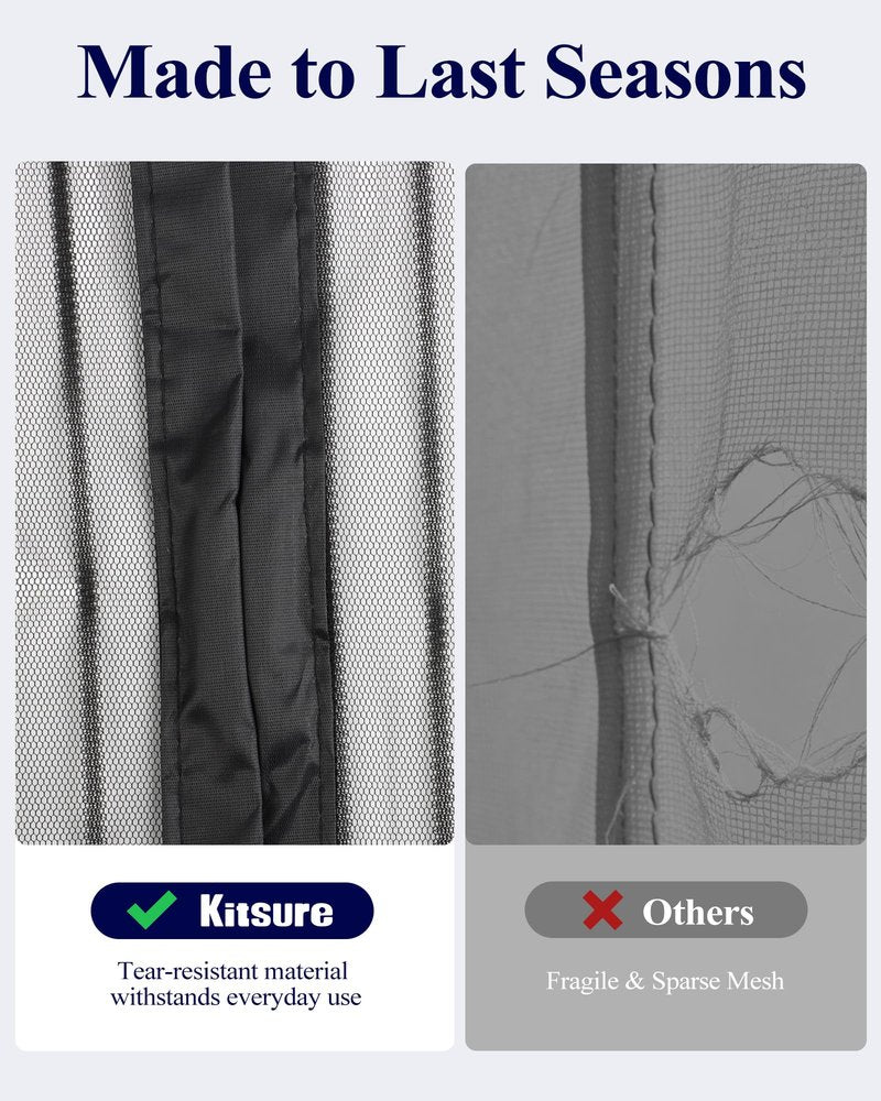 Kitsure Magnetic Screen Door - 38.0'' x 82.0'' Retractable Screen Door Mesh for Entry Door or Sliding Door, Pet & Kid Friendly, Hands-Free Closure Keeps Bugs Out & Lets Breeze in, Stripe Black
