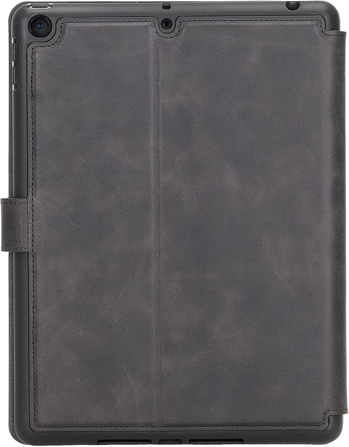 Genuine Leather Handmade iPad 10.2 Magnetic Closure Case with Separeted Compartments and Card Slots for Women &amp Men (8th Gen 2020) (7th Gen 2019) (Black)