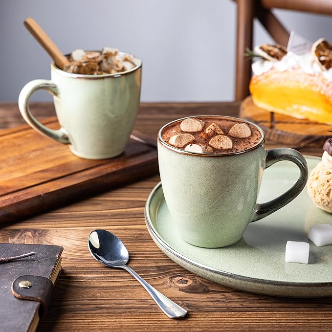 GBHOME Ceramic Coffee Mugs Set of 4, 12oz Stoneware Coffee Mugs Set For Dad Mom Women MEN, Light Weight Ceramic Coffee Cups for Latte/Tea/Beer/Hot Cocoa, Dishwasher & Microwave Safe, Pastel Green